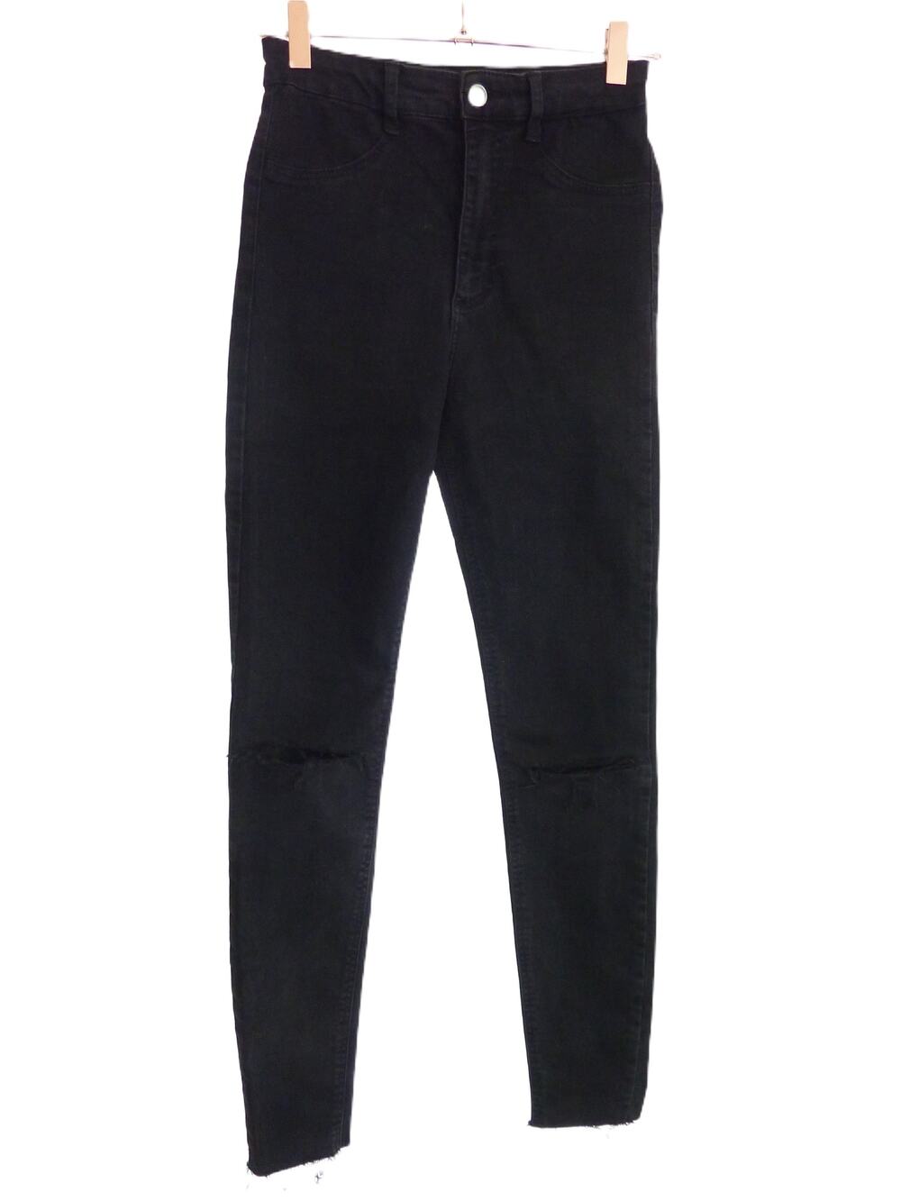 Zara Black Denim Stretch Skinny Jeans Distressed 4